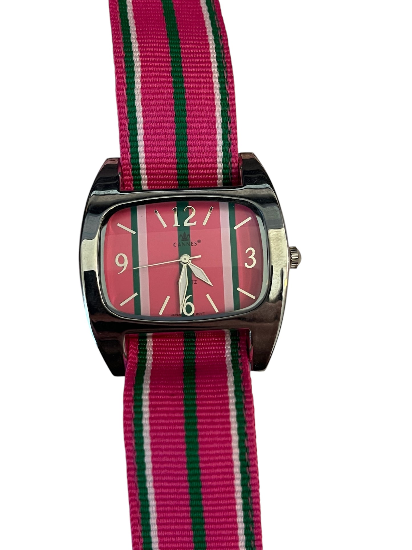 Cannes Pink & Green Striped Quartz Watch - New Battery