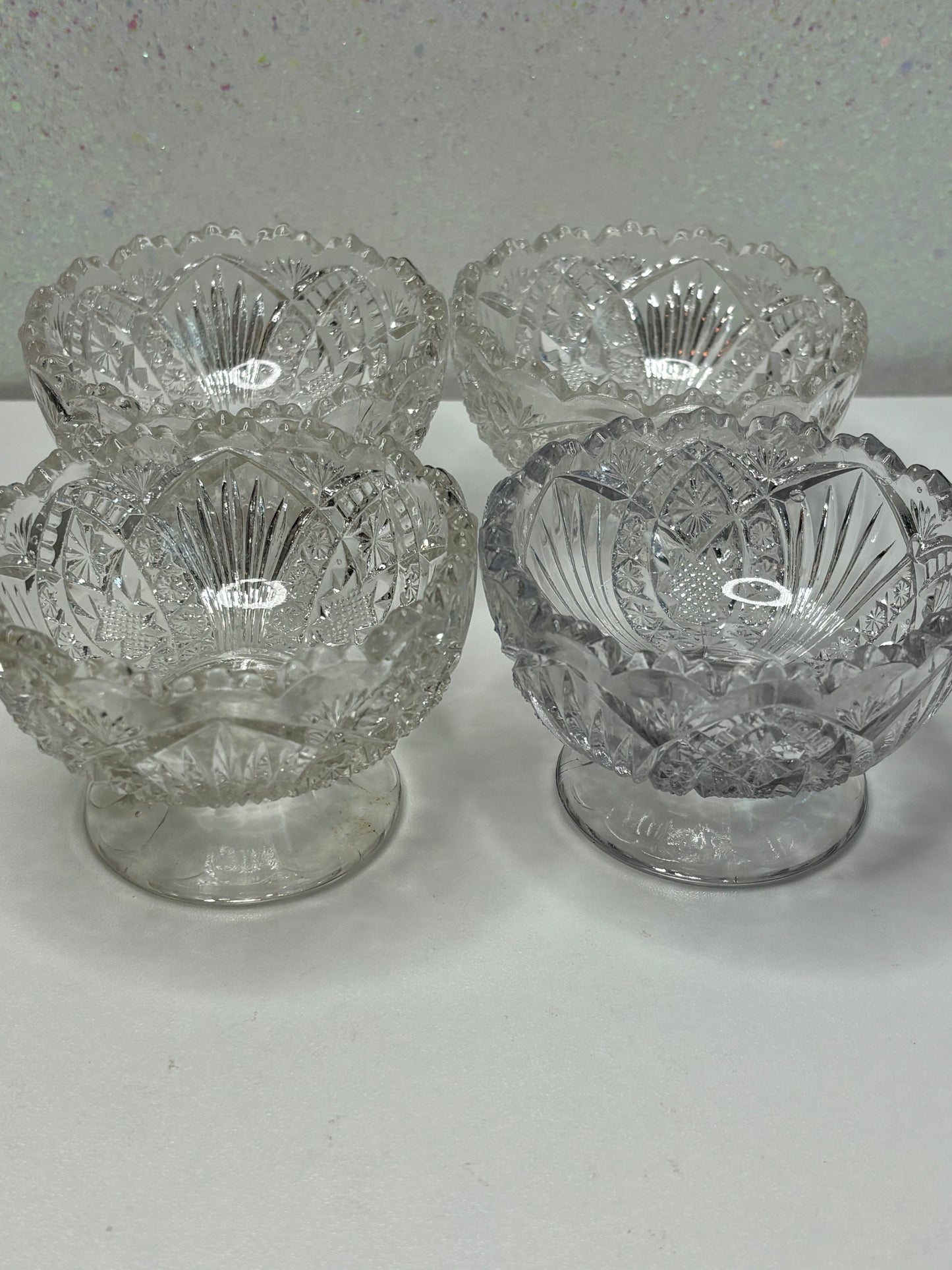 A025 Higbee Glass Co Madora Pattern Sherbet Dessert Dish Cups Set of 4 Circa 1910s