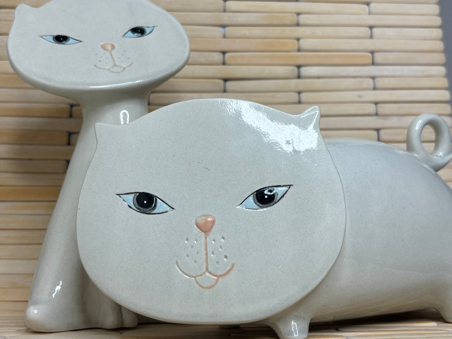 Set Of Two MCM Vintage Flat Face Ceramic Cats