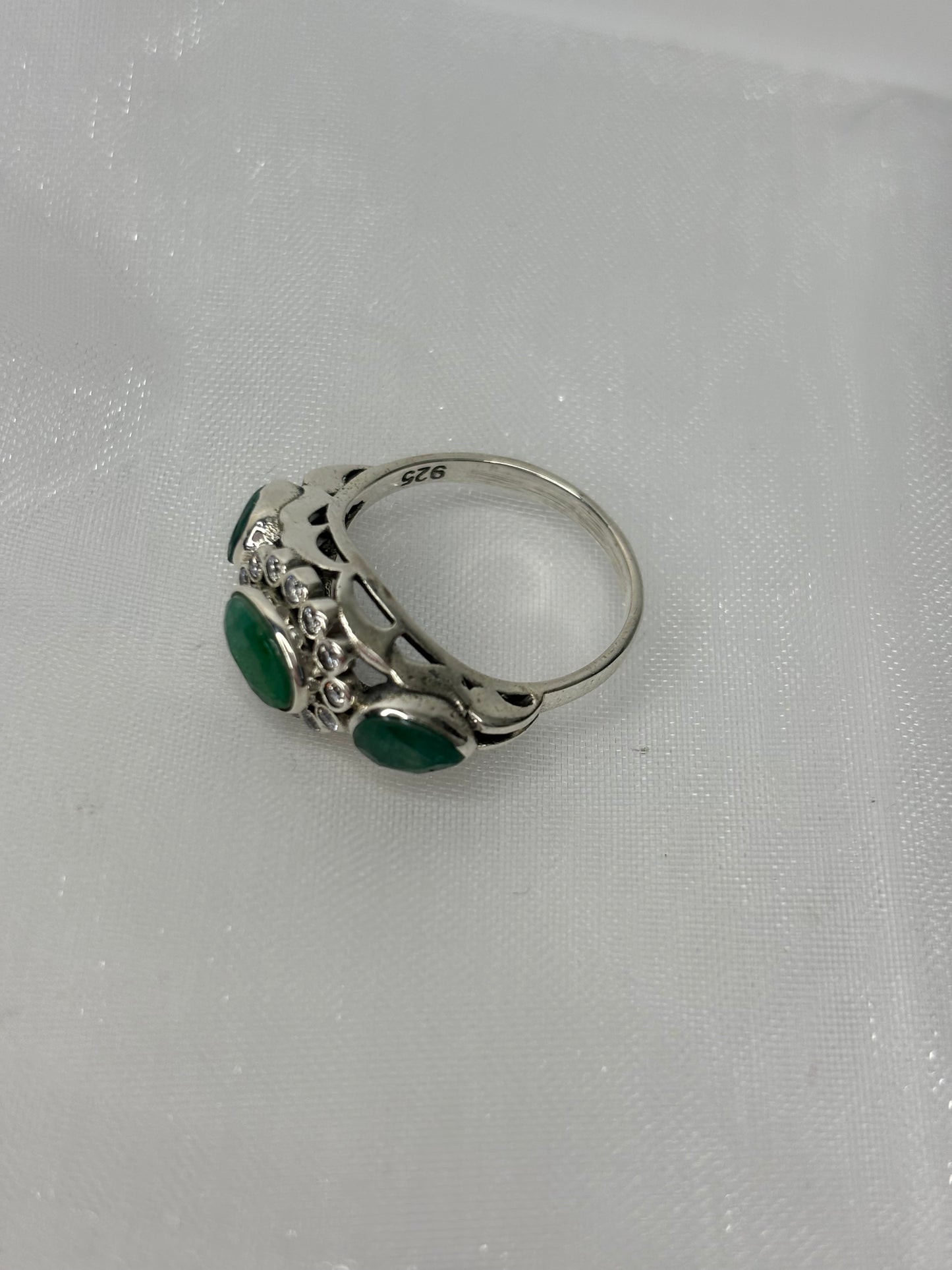 Sterling Silver 1.55 ct Natural Emerald Past Present Future Ring Sz 6.75