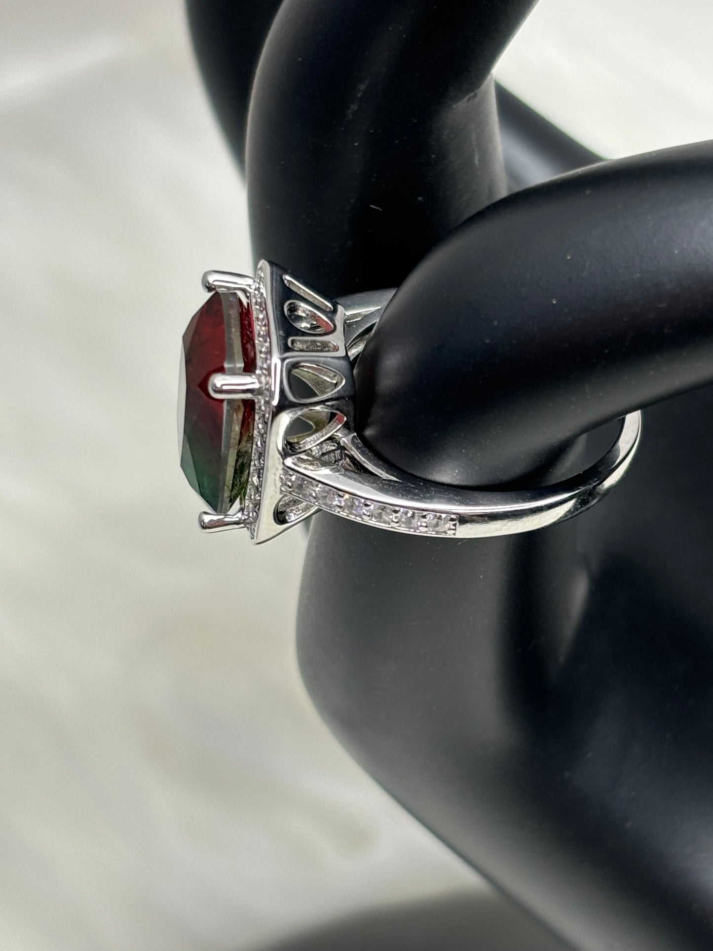 Elegant 6.20 ct Watermelon Quartz Designer Ring Sz 7