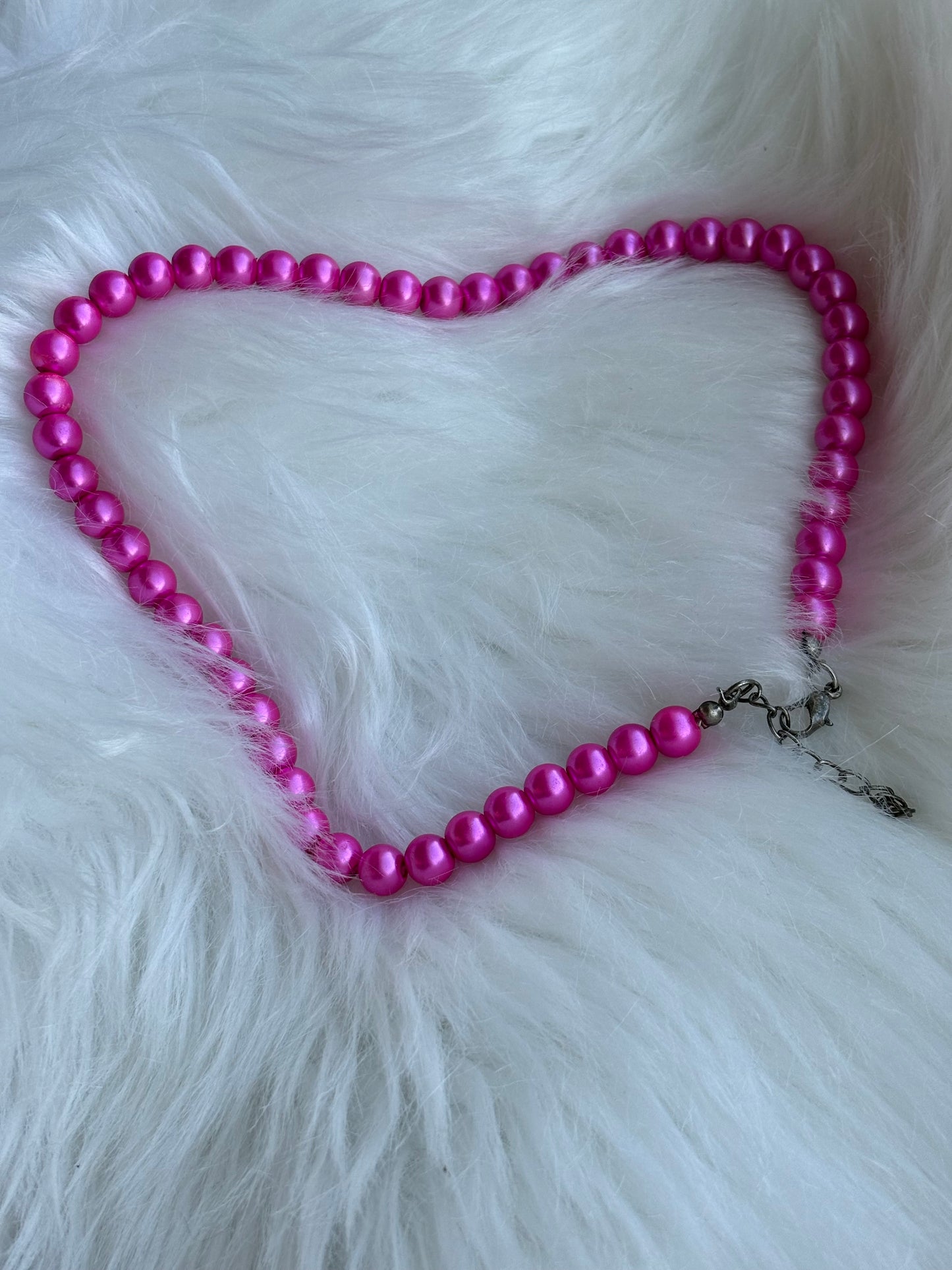 #0005  Hot Pink Faux Pearl Necklace