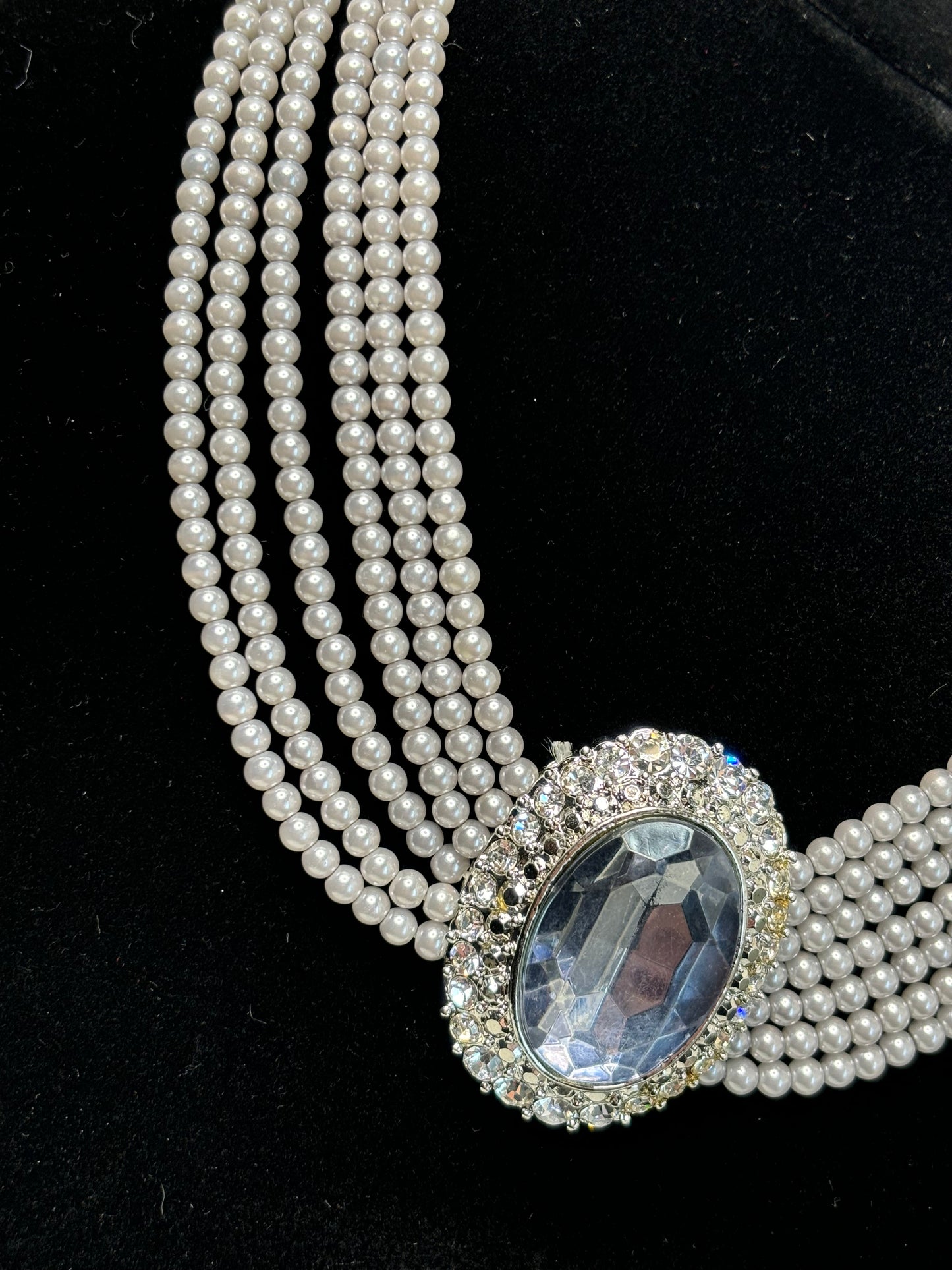 #0006 Stunning Pearl and Large Light Blue Crystal Necklace