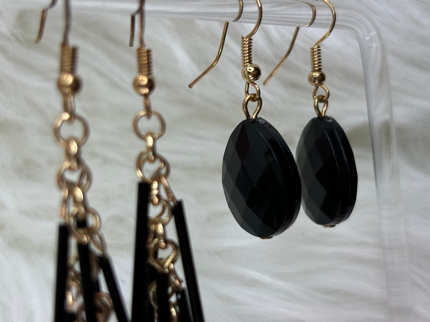 A144 Set of Black and Gold Tone Earrings