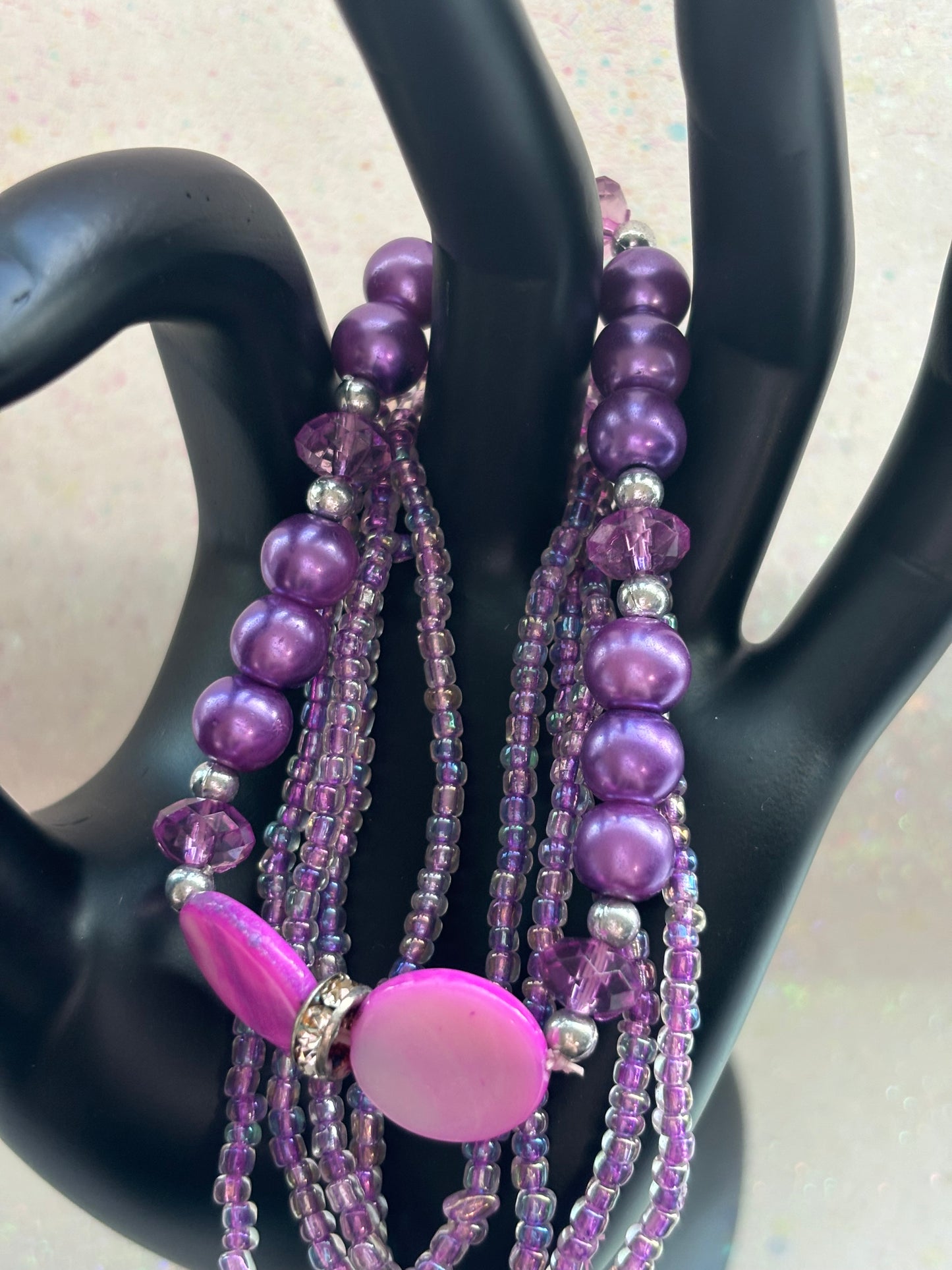 #0033 Purple Pearl and Beaded Bracelets