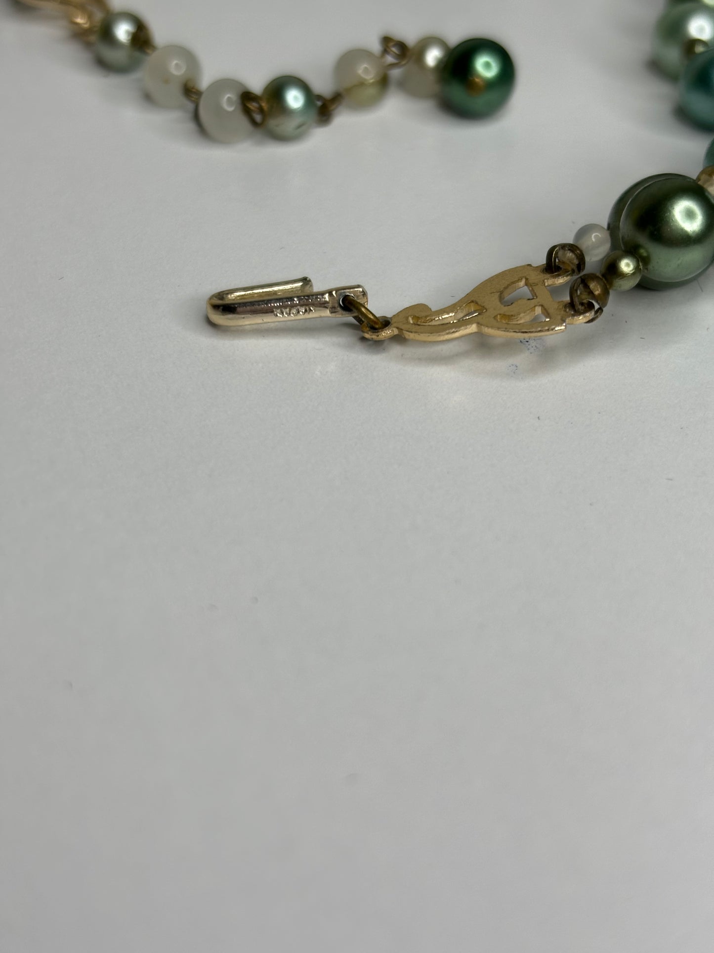 Vintage “Japan” Stamped Green Faux Pearl Chunky Necklace