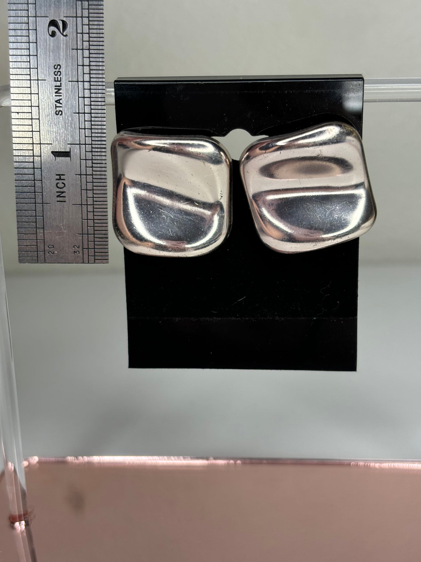 Large 1” Silver Tone Stud Earrings