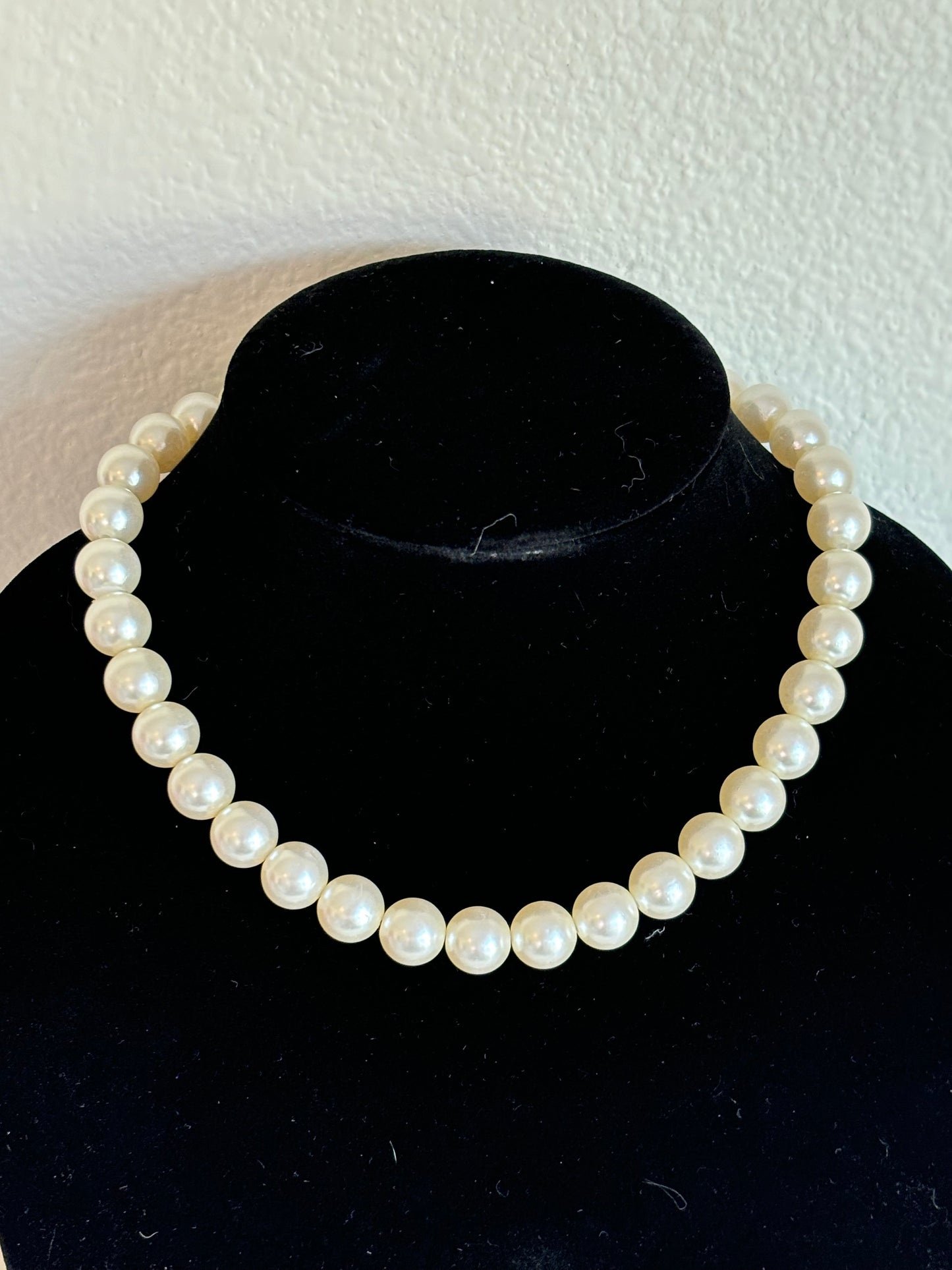 #0106 Faux Pearl Necklace with Long Gold Chain Drop on Back