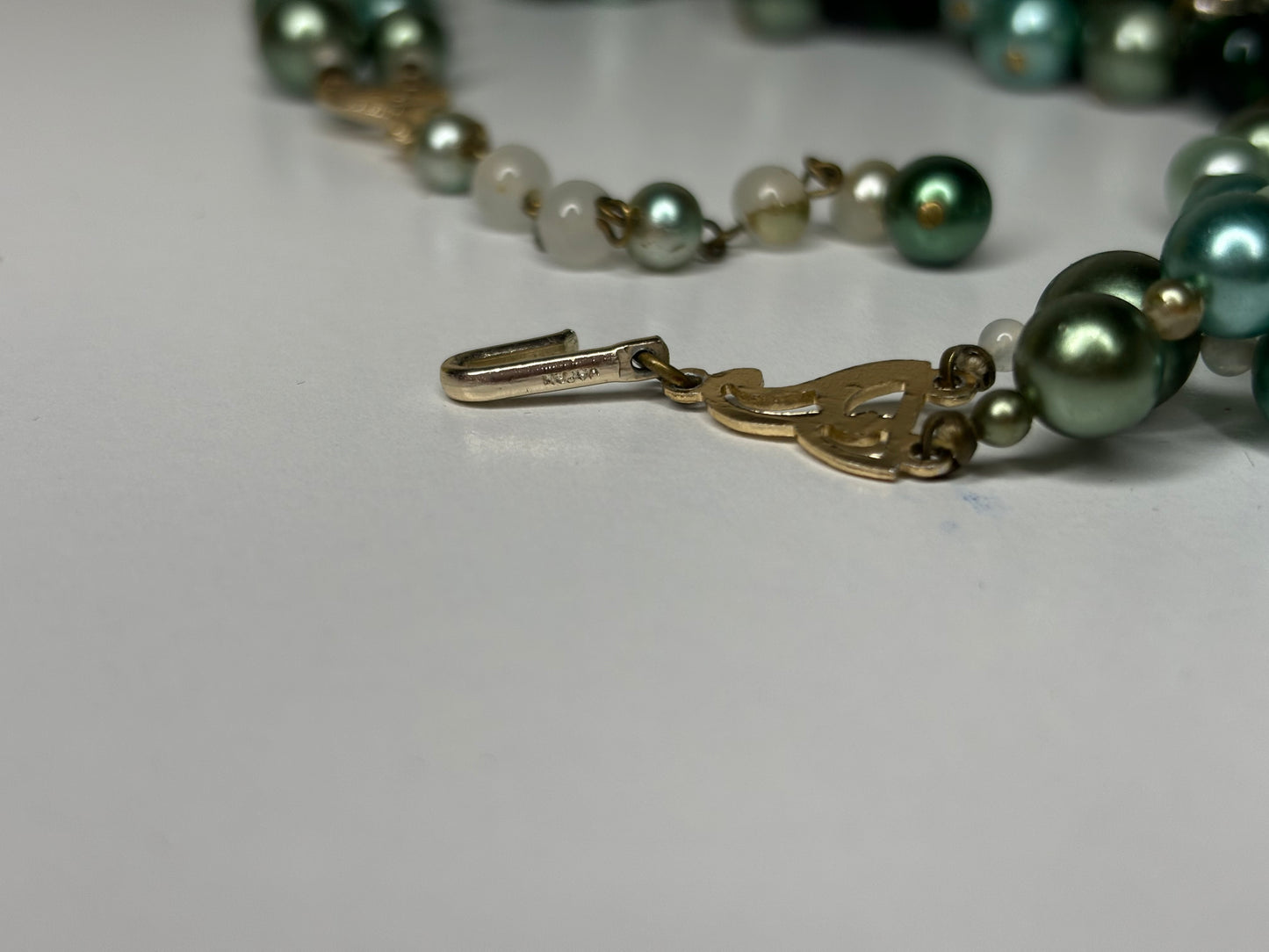 Vintage “Japan” Stamped Green Faux Pearl Chunky Necklace