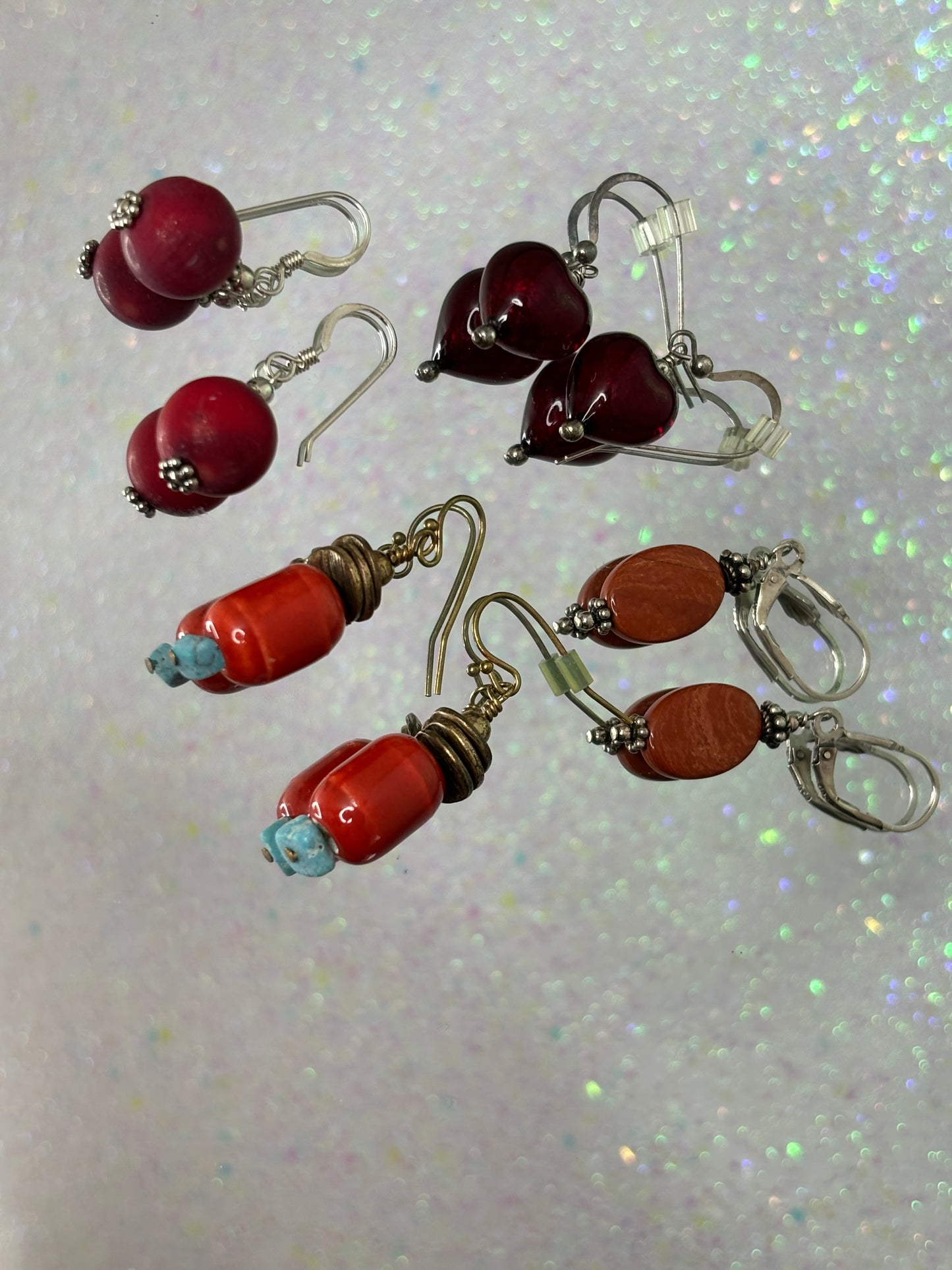 A061B Lot of Bead and Stone Earrings -Red/Orange