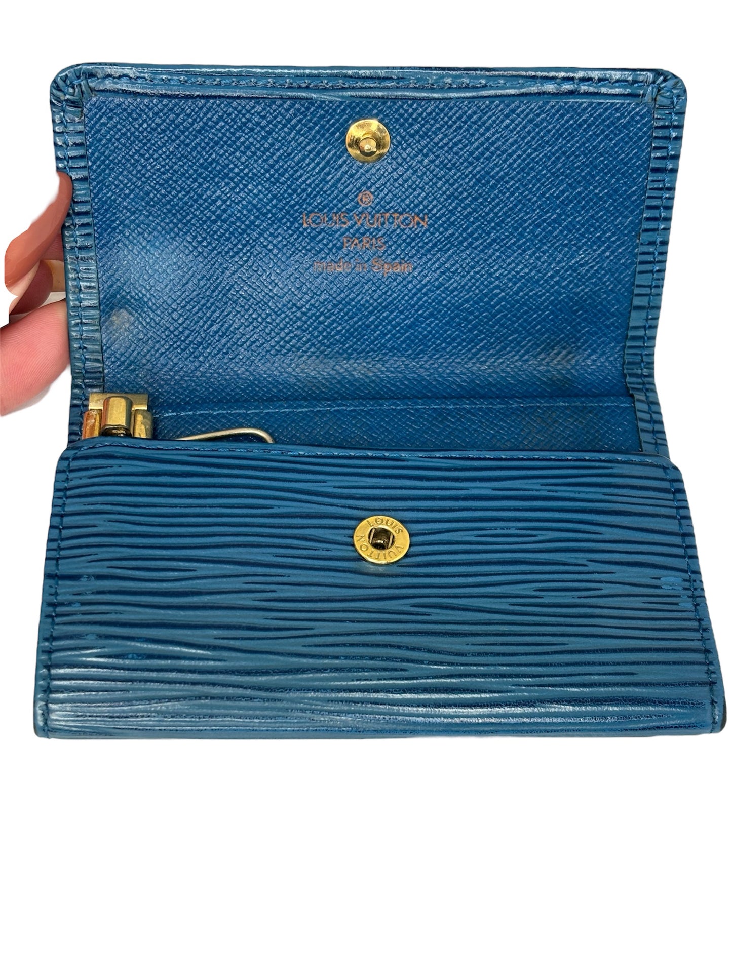 Authentic Louis Vuitton Blue Epi Leather Key Holder -