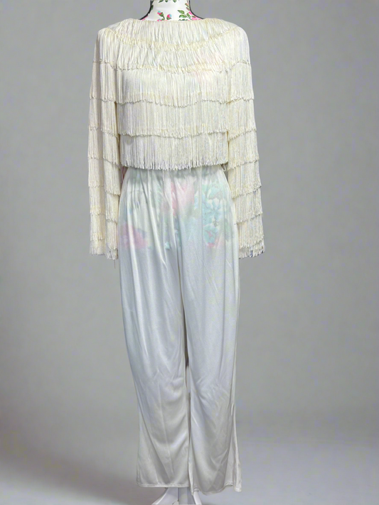 Vintage White Fringe Jumpsuit Sz. XS/S - No tag