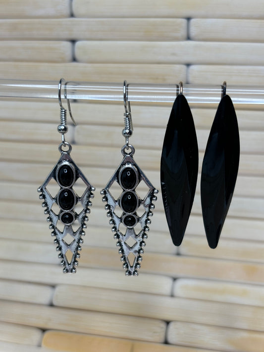 A158 Set of Black Dangle Earrings