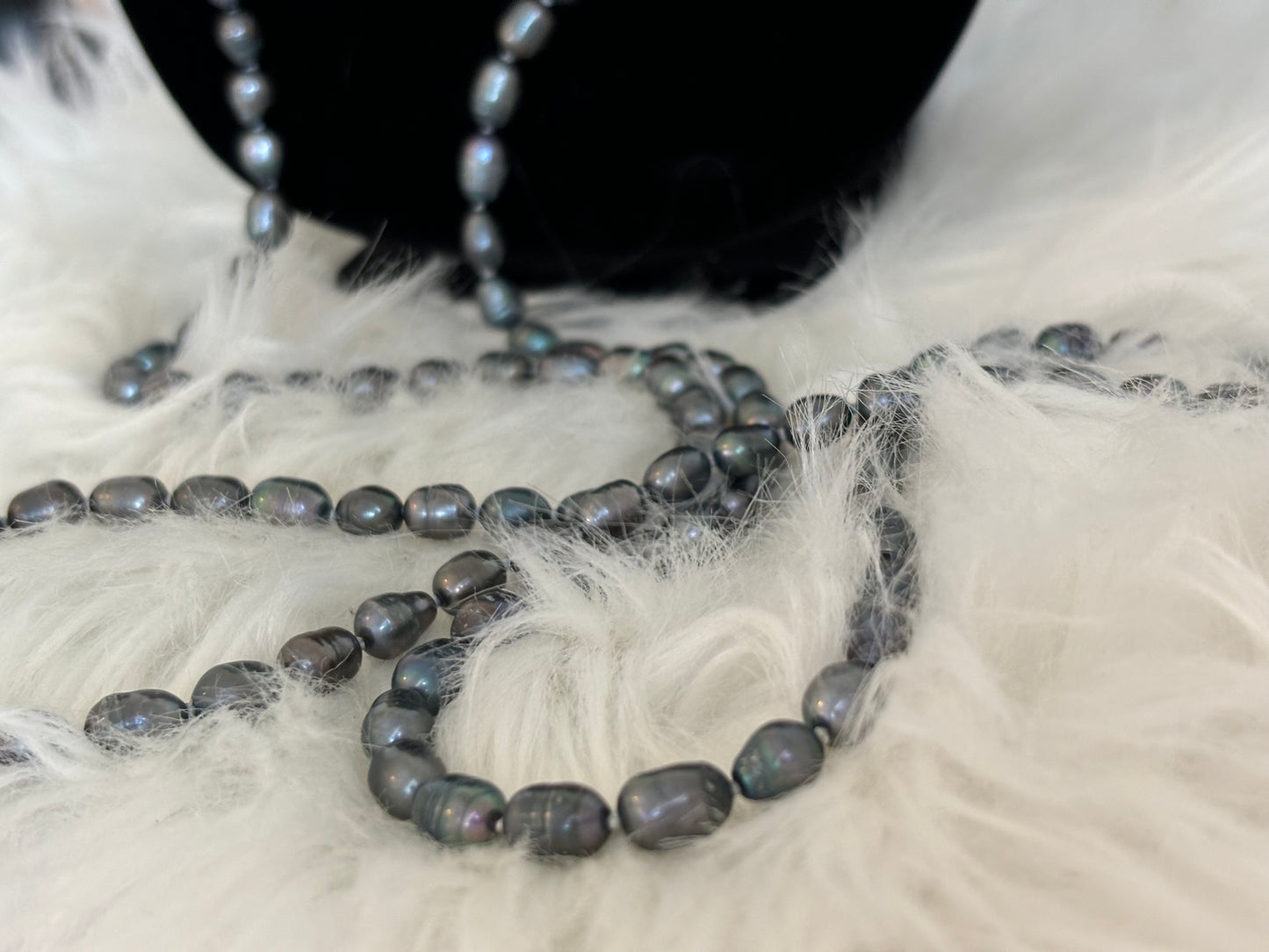 #0052 62” Grey/Black Genuine Potato Pearls Necklace Long