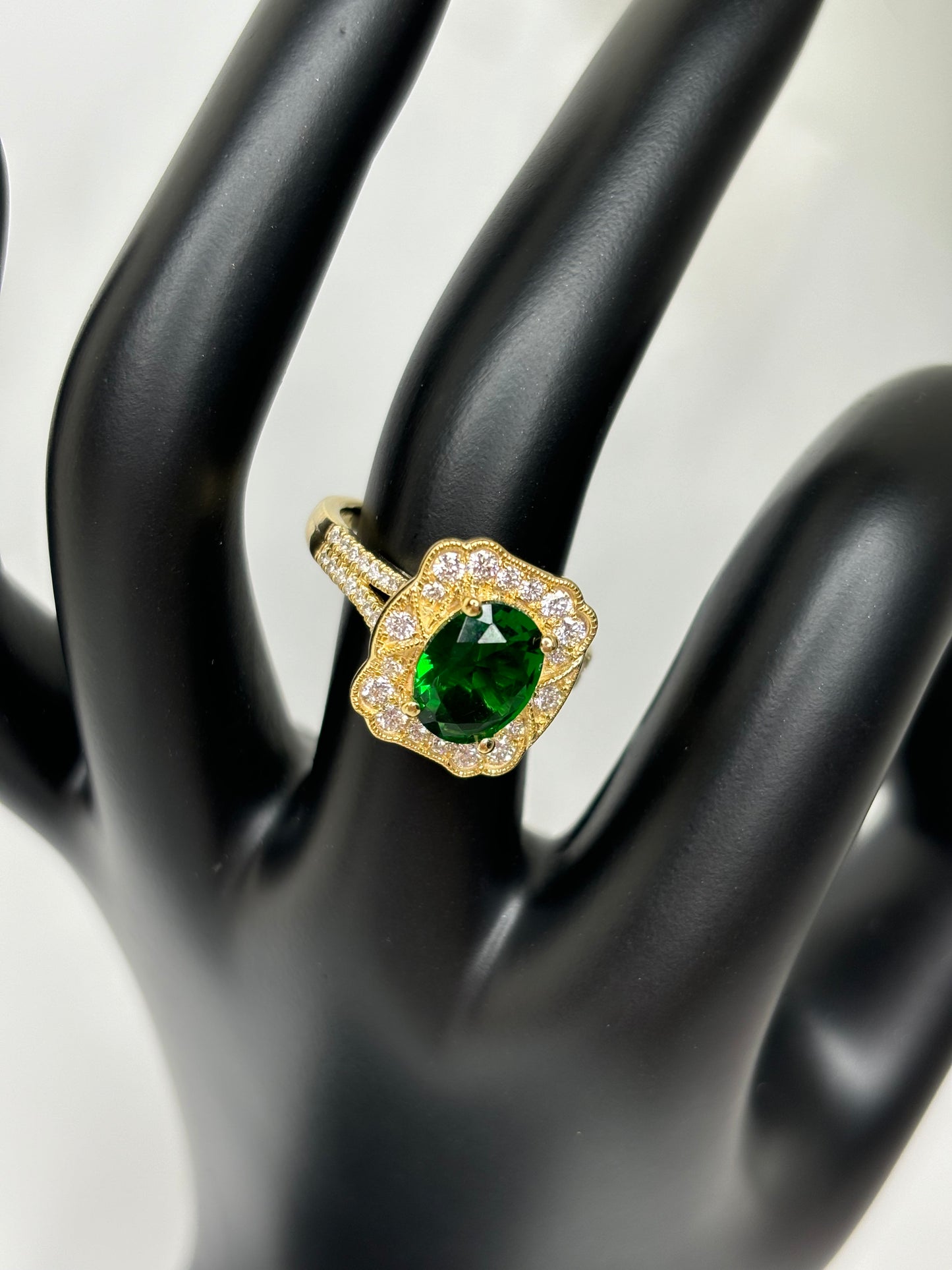 Sterling Silver w/Gold Overlay 2.07 ct Lab Emerald & Diamond Ring Sz 7