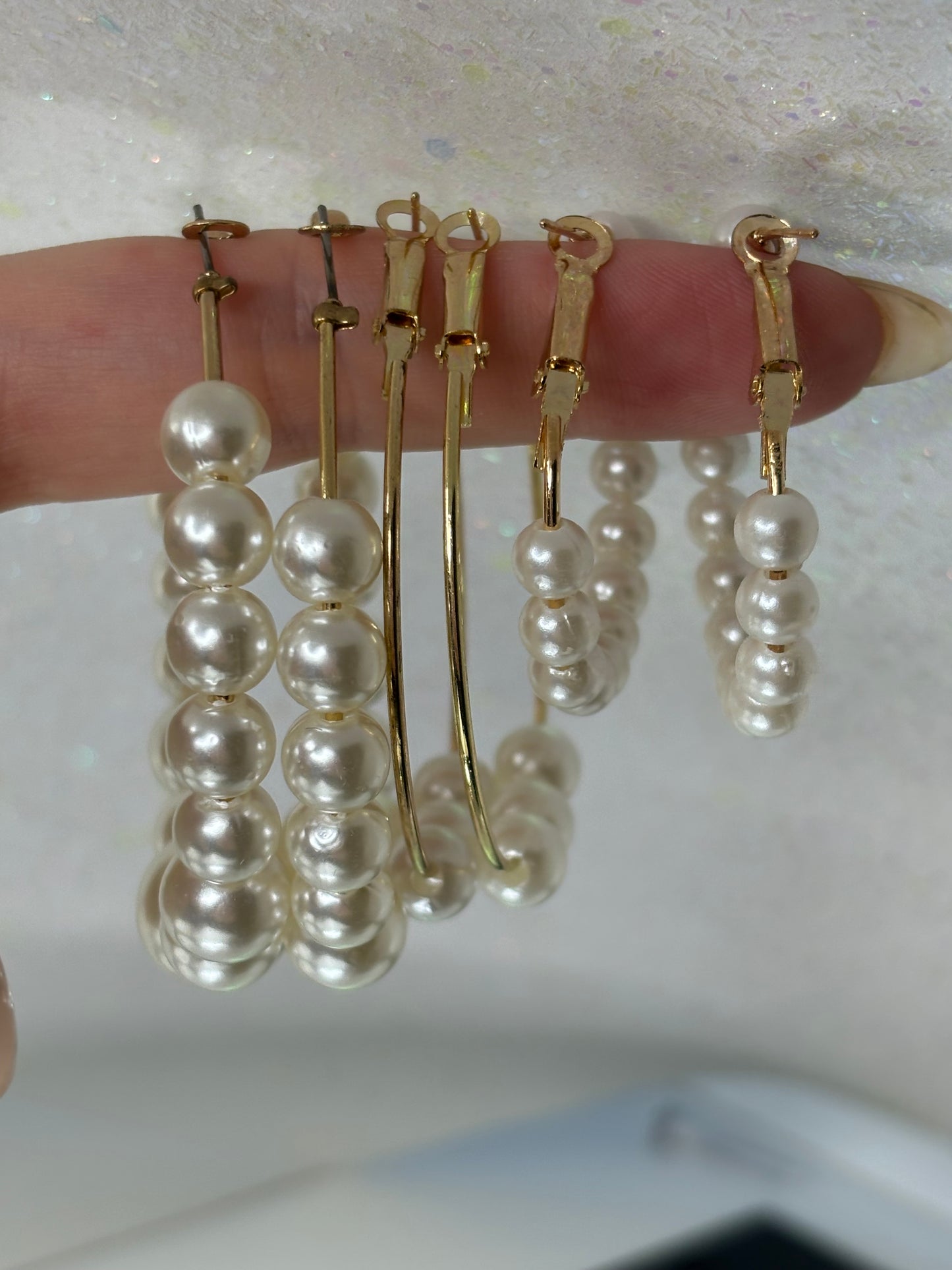 #0163 Set of Pearl Hoop Earrings