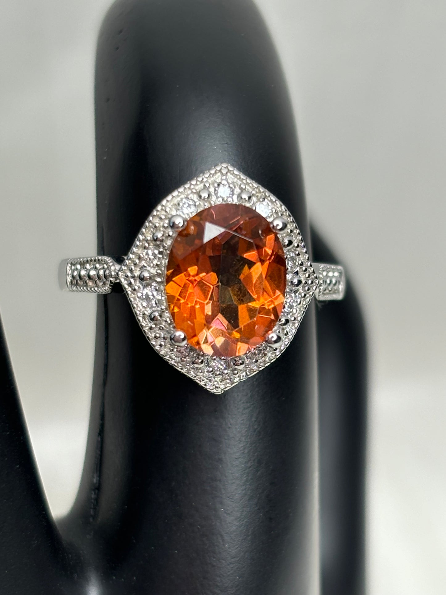 Oval 3.64 ct Natural Twilight Topaz & Diamond Ring Sz 6.25 Sterling Silver