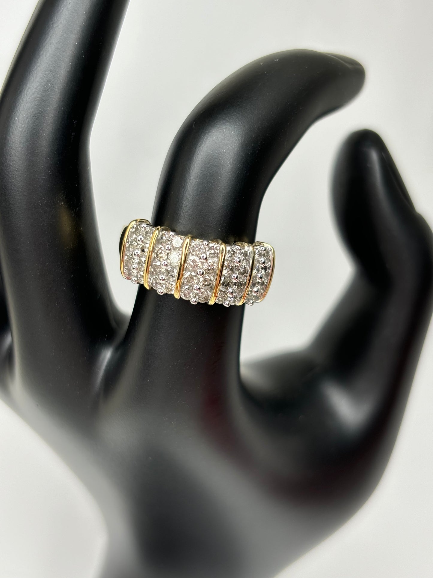 Brilliant 1.00 ct Natural Diamond Anniversary Ring Sterling Silver w/14kt Gold Overlay Sz 7