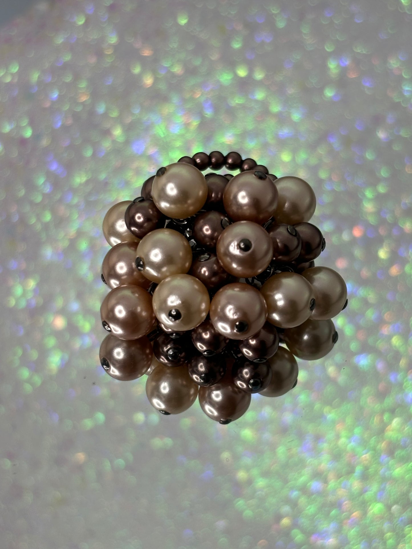 #0155 Stretchy Brown Faux Pearl Ring