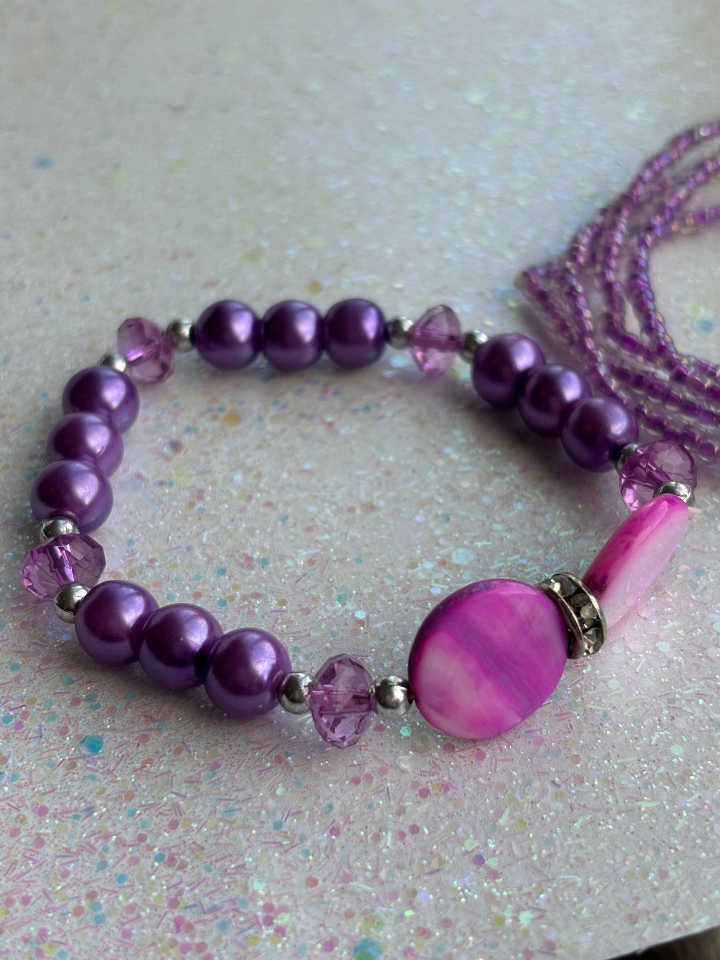 #0033 Purple Pearl and Beaded Bracelets