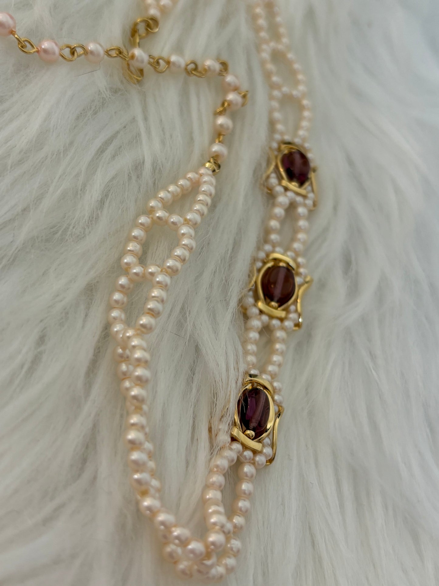 #0013 Gold Toned and Pearl Choker with Purple Glass Beads