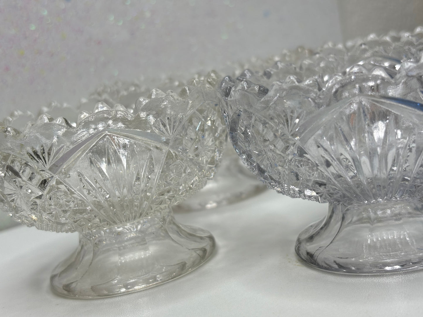 A025 Higbee Glass Co Madora Pattern Sherbet Dessert Dish Cups Set of 4 Circa 1910s