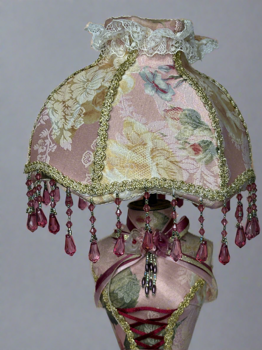 Ladies Figure Form with Beads Pink Vintage Lamp