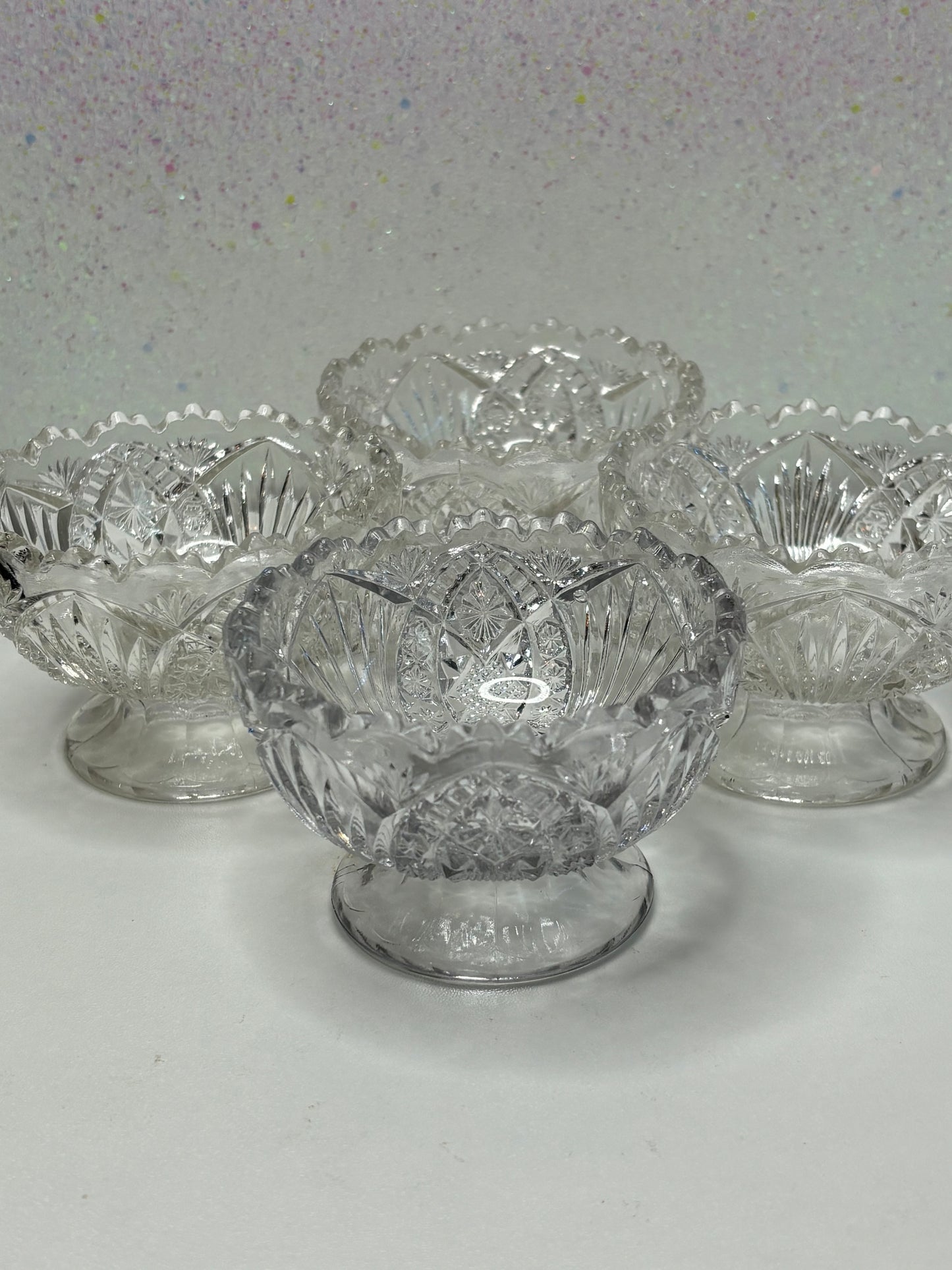 A025 Higbee Glass Co Madora Pattern Sherbet Dessert Dish Cups Set of 4 Circa 1910s