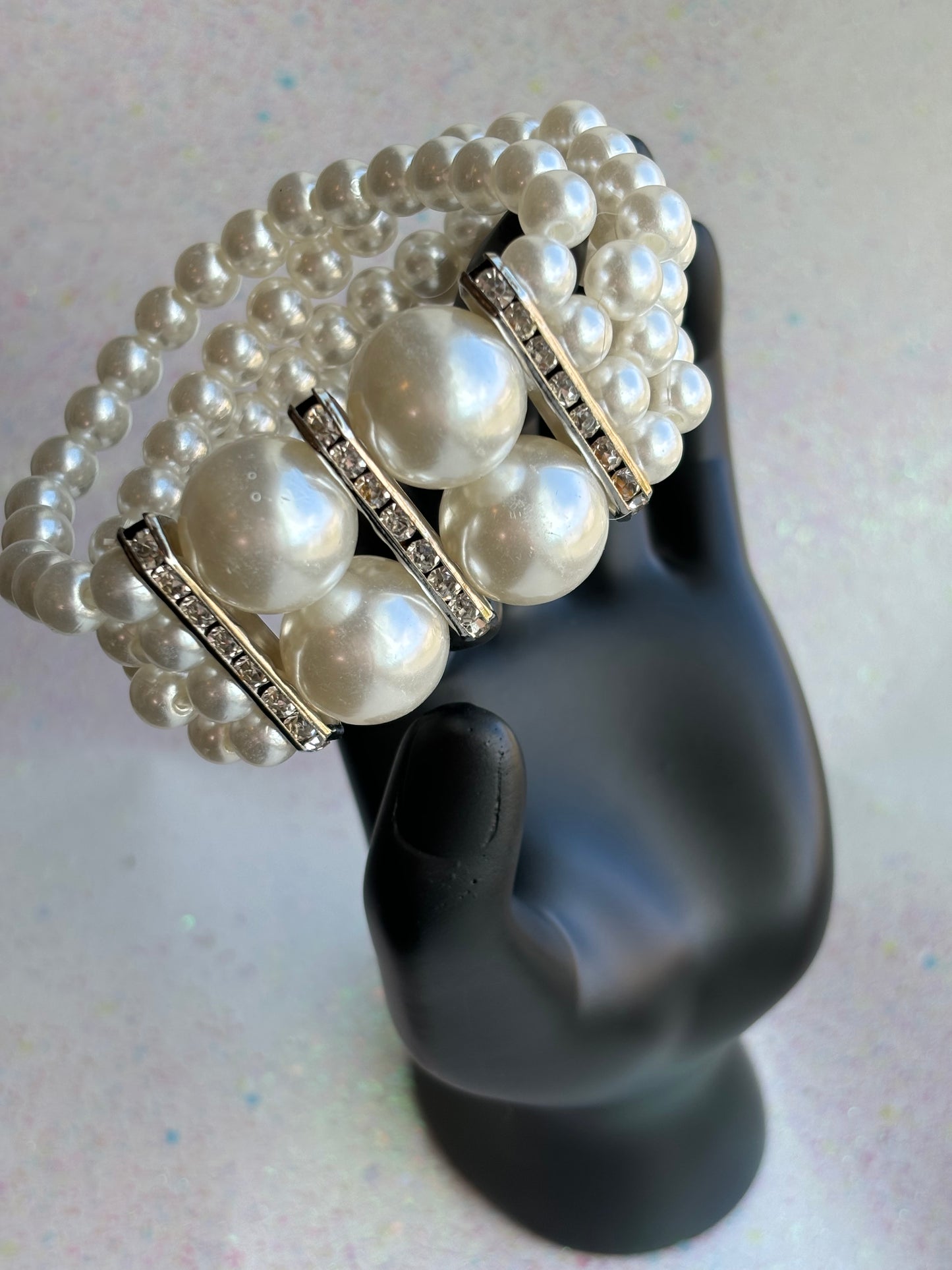 #0059 Large Faux Pearl Bracelet with Rhinestones#