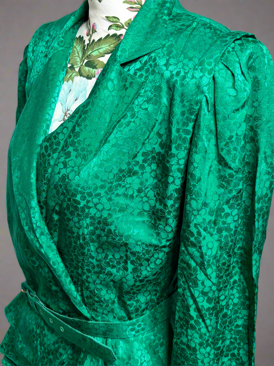 C008 80's Vintage 3pc Bright Green Silk Skirt Suit with Matching Belt by Argenti Size 12