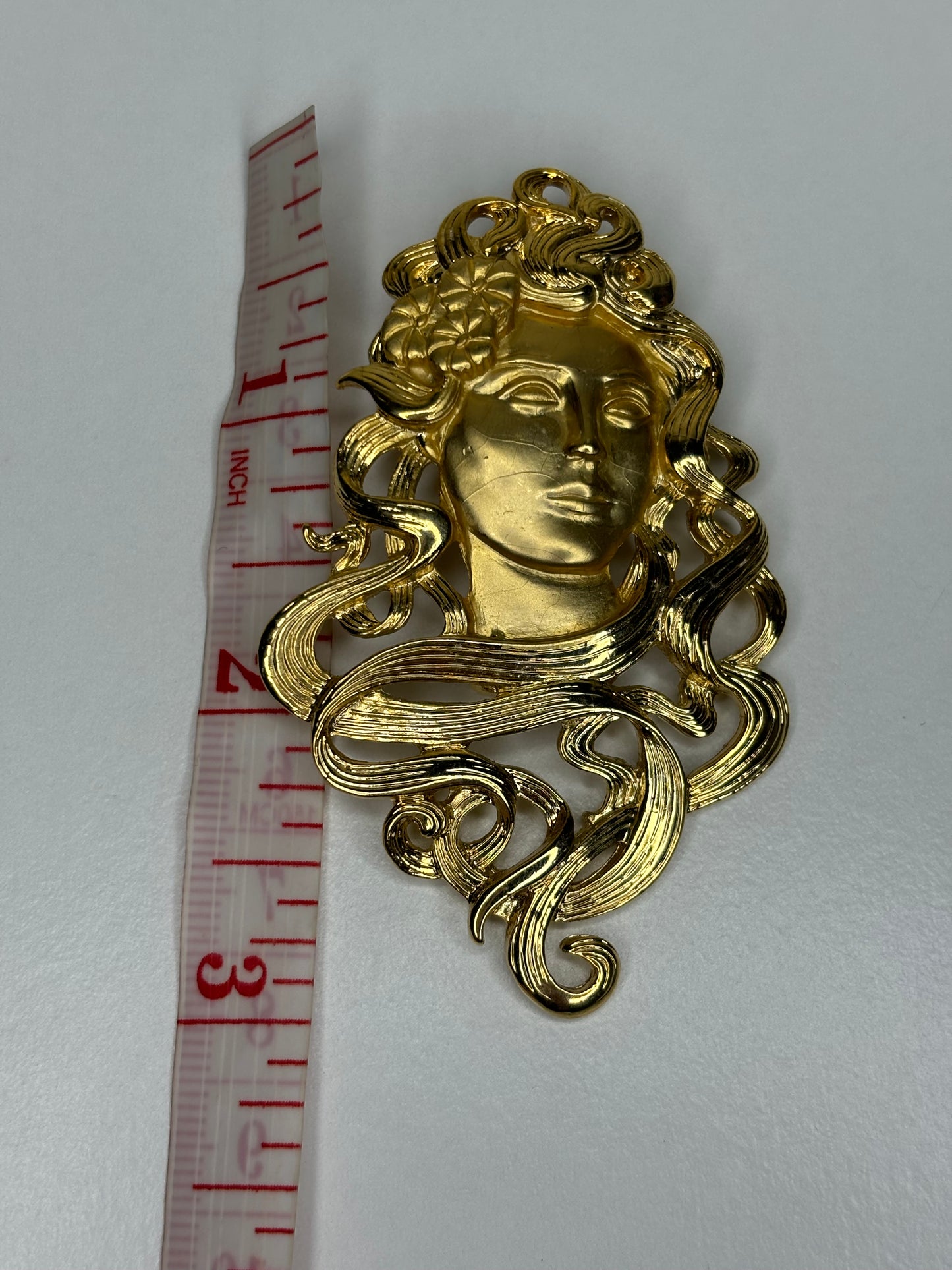 Vintage Jonette Jewelry (JJ) 1988 Gold-Tone Art Nouveau Woman Brooch