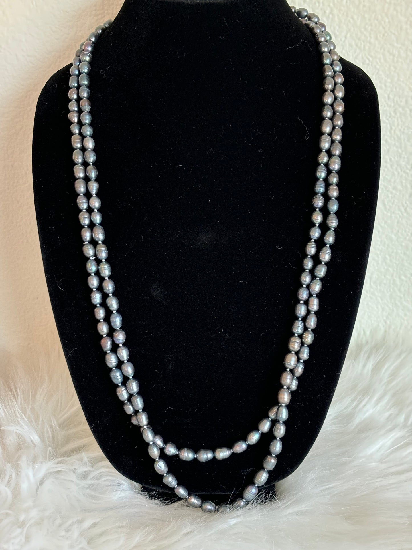 #0052 62” Grey/Black Genuine Potato Pearls Necklace Long