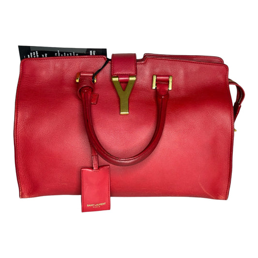 Bright Red Authentic Yves Saint Laurent YSL Classic Y Cabas Leather Medium