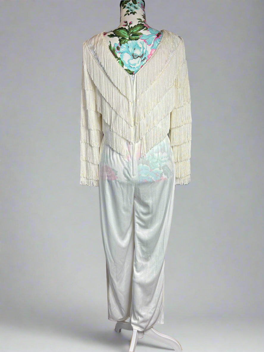 Vintage White Fringe Jumpsuit Sz. XS/S - No tag