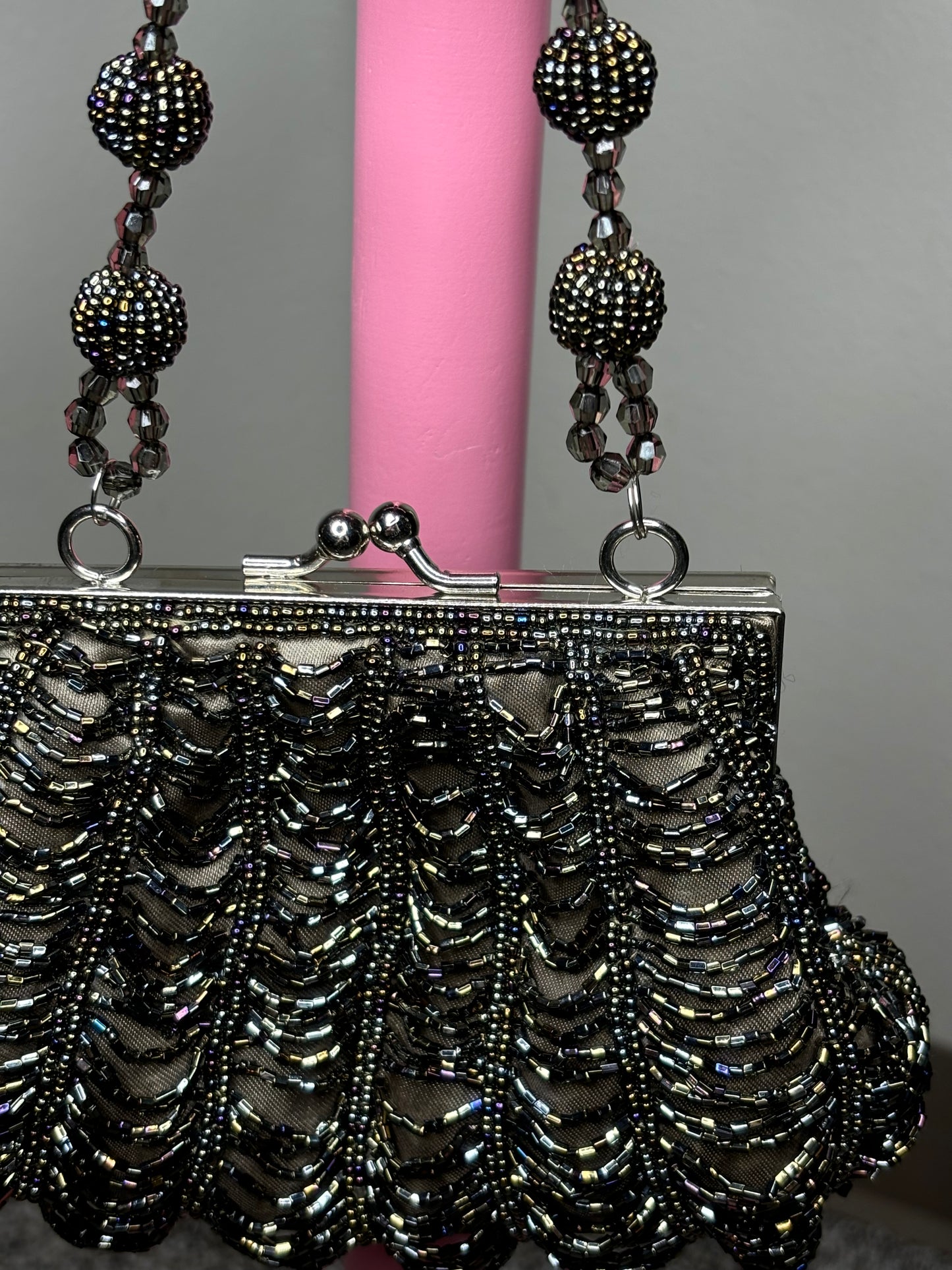 Far Nine Beaded Evening Bag with Hidden Cross Body Strap