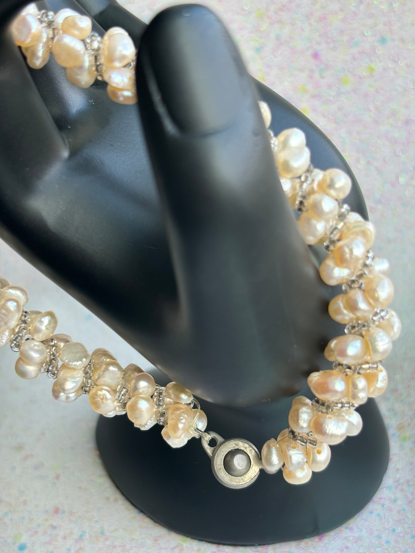 #0063 Cluster Beaded Faux Pearl Bracelet Metal Clasp PAT 2007