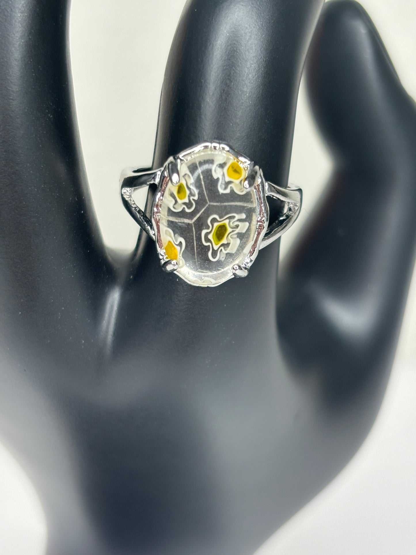 B035 Yellow and Clear Fashion Ring Sz 7.25