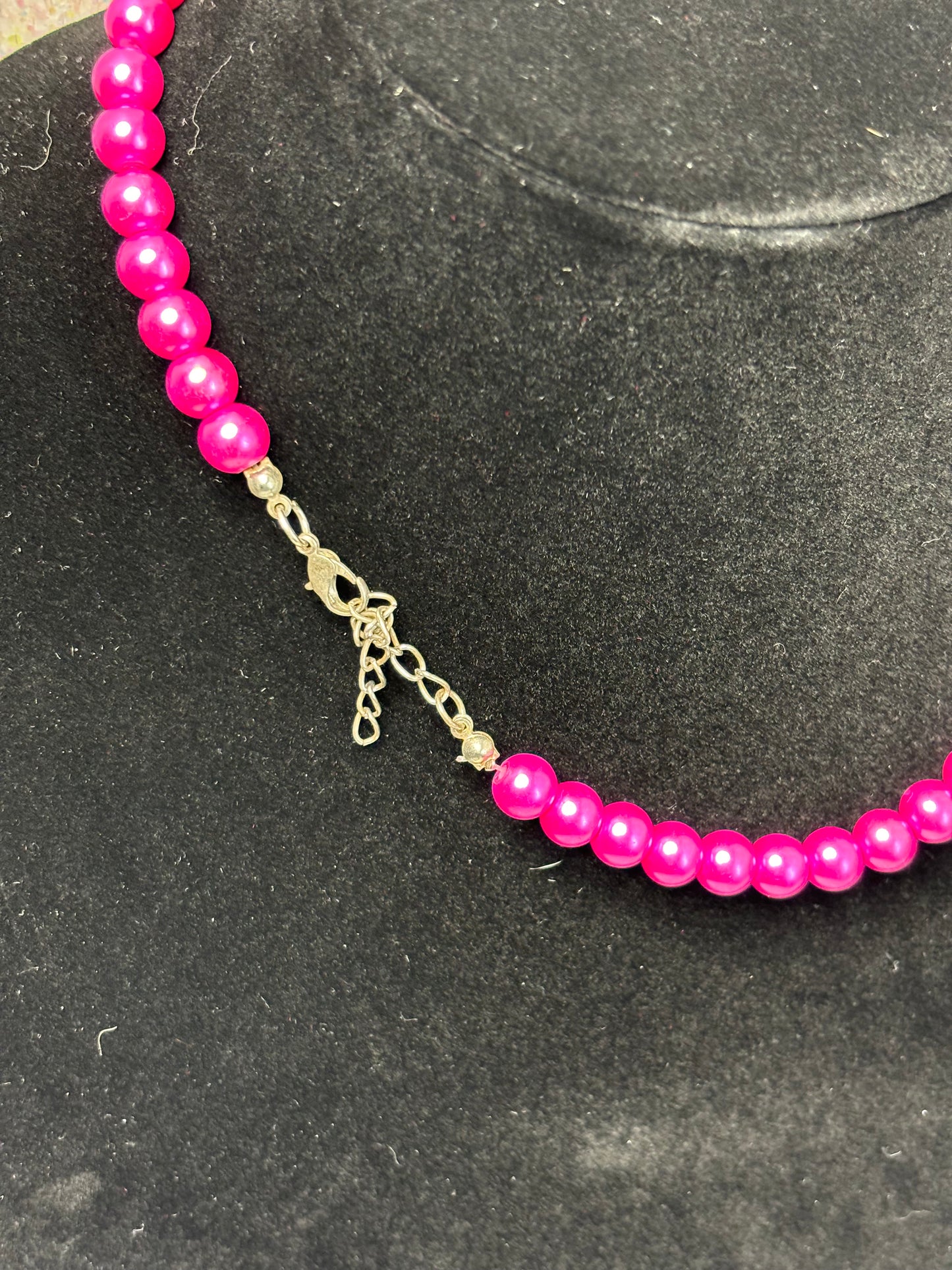 #0005  Hot Pink Faux Pearl Necklace