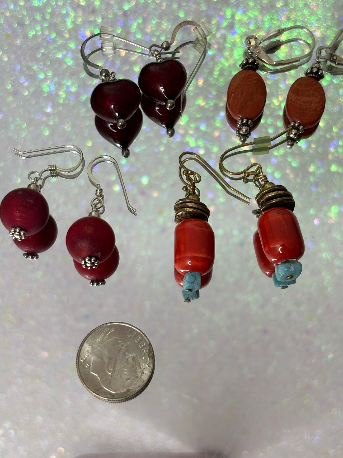 A061B Lot of Bead and Stone Earrings -Red/Orange