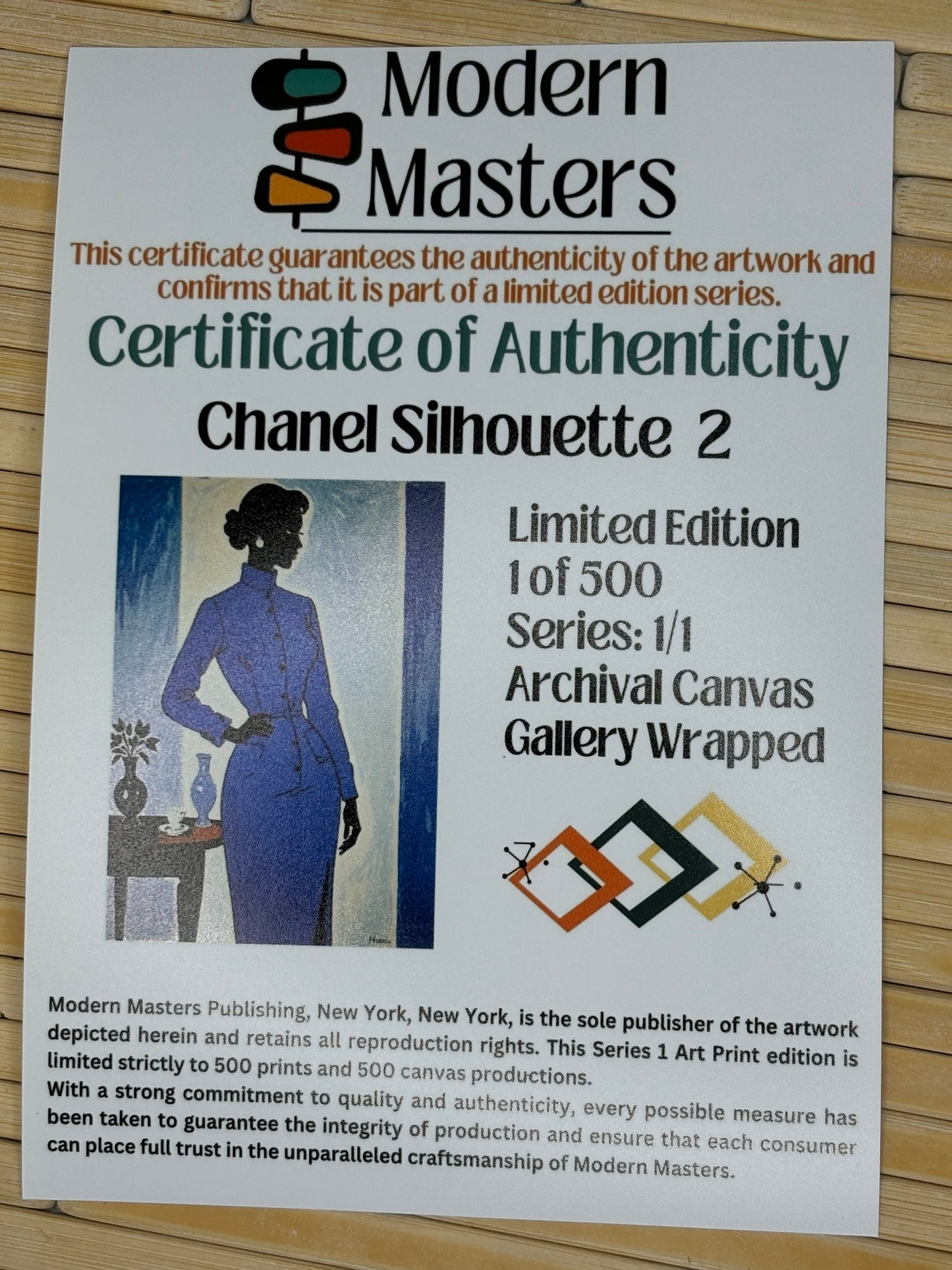 Chanel Silhouette CANVAS Limited Edition Modern Masters 18”x 24” - Certificate Included