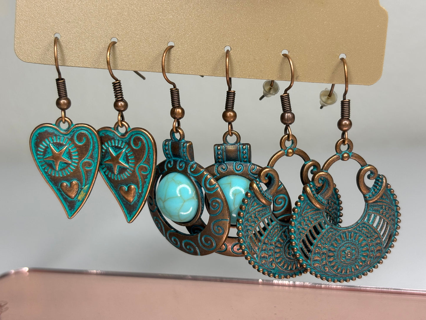 Set of Three Faux Patina Earrings