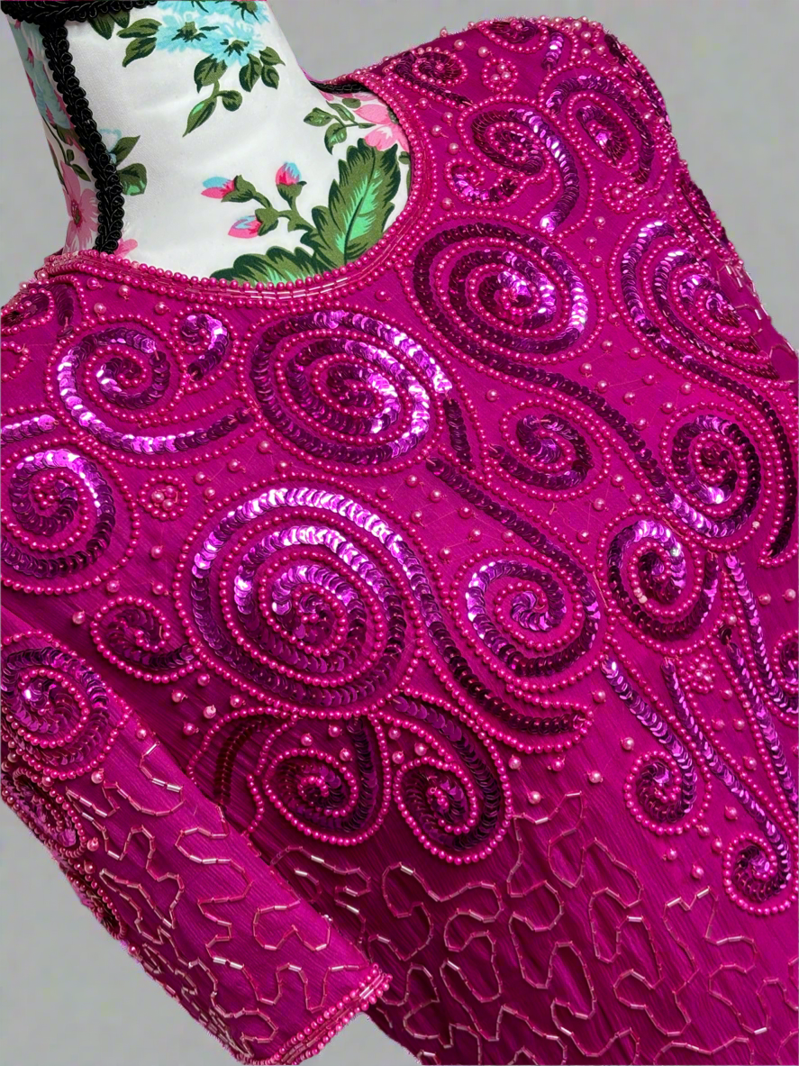 C017 Night Vogue Pink Beaded Cocktail Dress Sz M