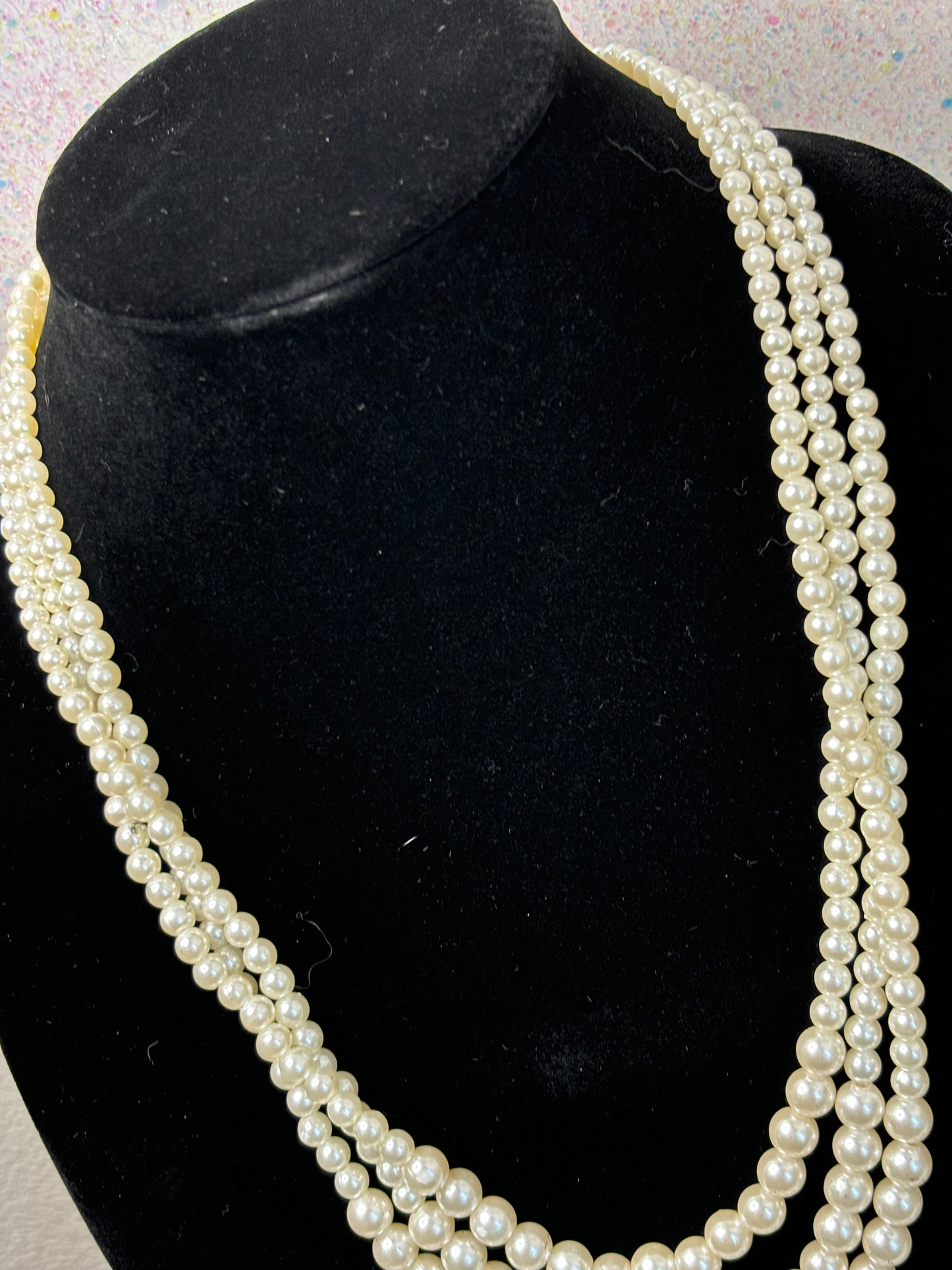 #0104 Three Strand Faux Pearl Necklace Light weight