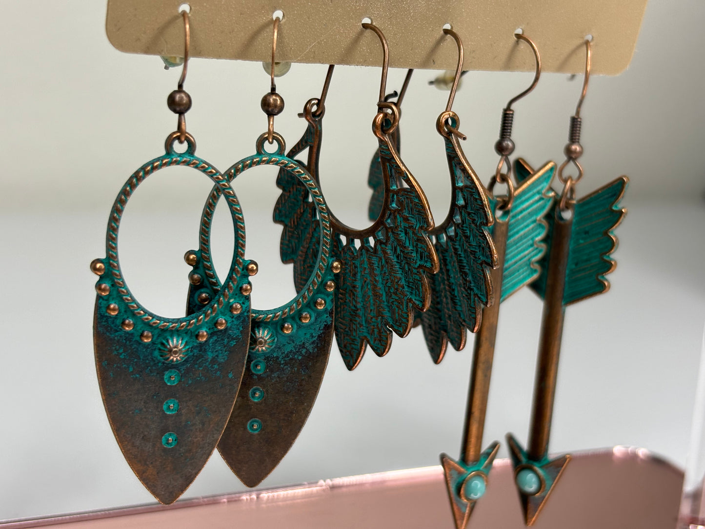 C002 Set of Three Faux Patina Earrings