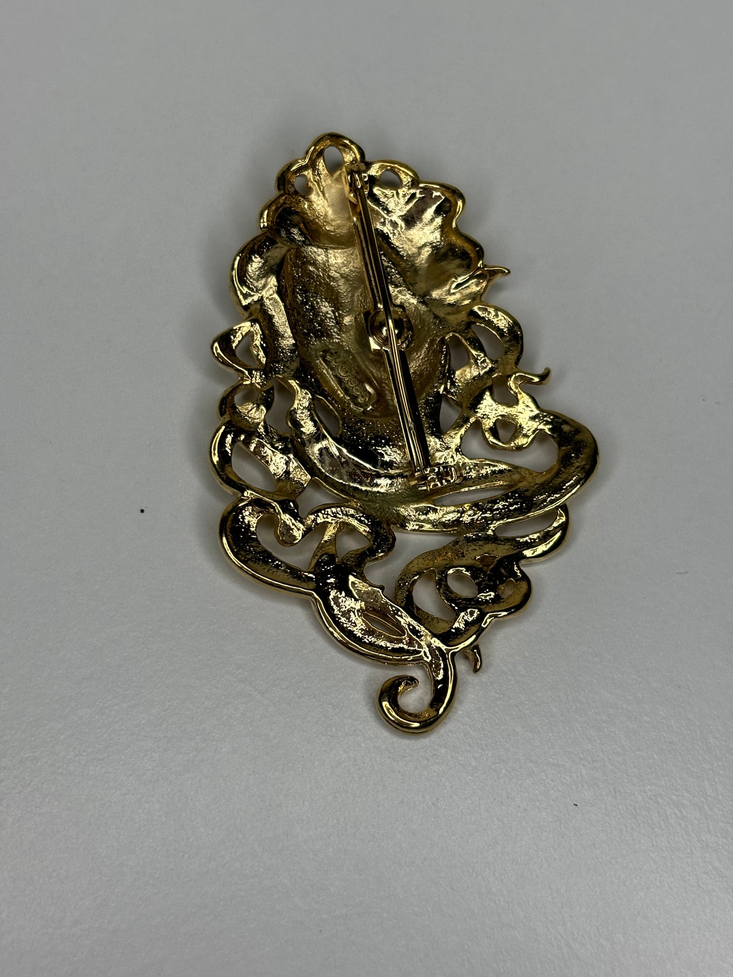 Vintage Jonette Jewelry (JJ) 1988 Gold-Tone Art Nouveau Woman Brooch