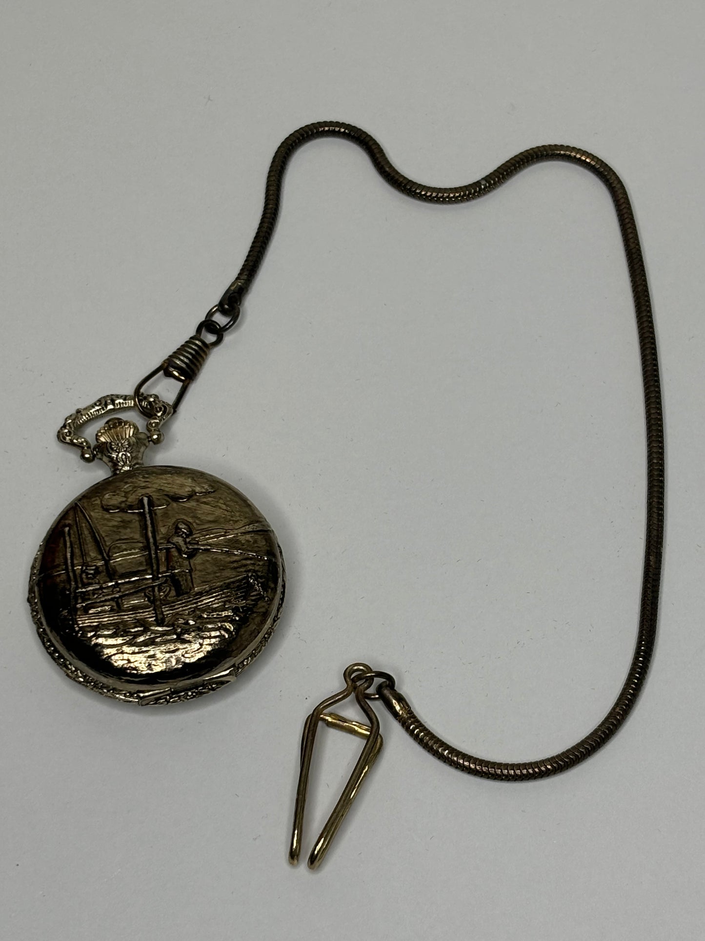 B019 1980s Fisherman Pocket Watch - Engraved Note