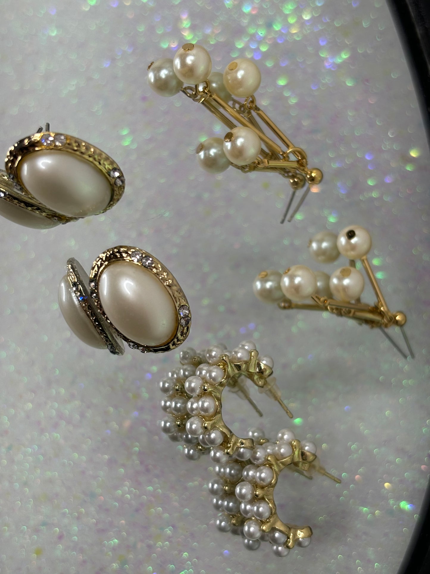 #0169  Set of Gold Toned Pearl Earrings