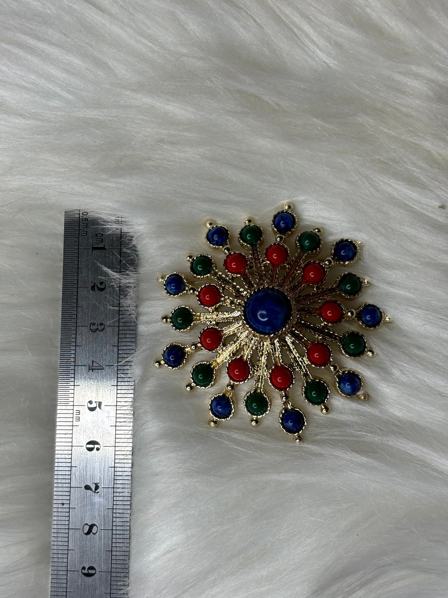 A260 Vintage Sarah Coventry Gold Tone Carnival Brooch 1970s Red Green Blue Stones