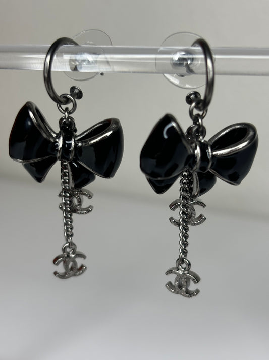 Authentic Chanel Rare Black Bow Earrings -Made in France Original Box and Tag Included