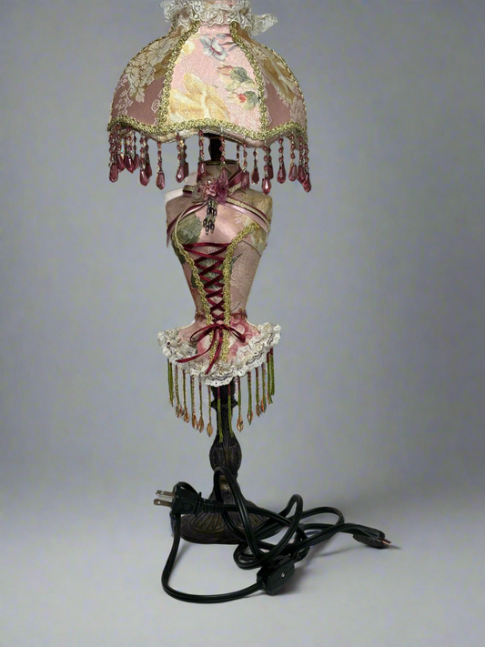 Ladies Figure Form with Beads Pink Vintage Lamp